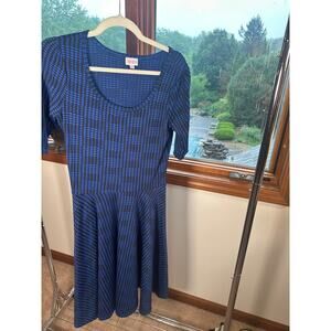Lularoe Women's Blue Polka Dot Nicole Fit & Flare Midi Dress Size Medium